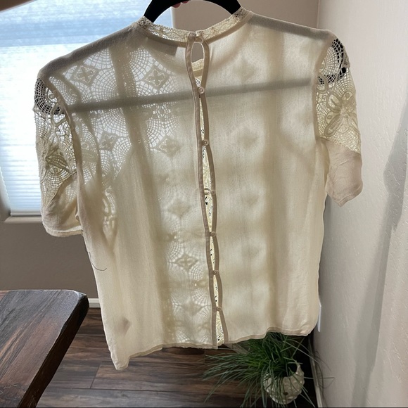 Hinge Cream embroidered lace boho short sleeve blouse top Small - Picture 2 of 5
